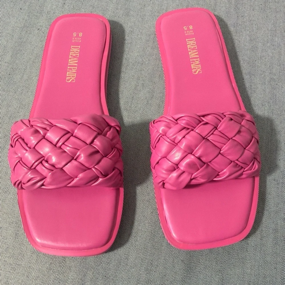 DREAM PAIRS Women's Square Open Toe Slide Sandals Cute Slip onBraided Strap Z-11